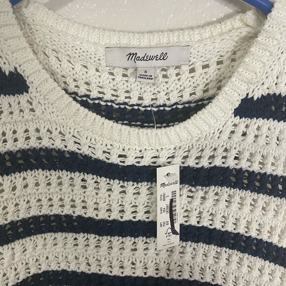 Madewell Crochet Knit Crew Neck 100% Cotton Sweater Tunic Top US Women's S New - Picture 5 of 6